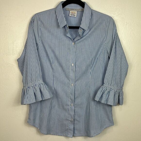 Gretchen Scott Button Front Cotton Blend Ruffle Cuff Shirt Size M And L - Picture 3 of 14